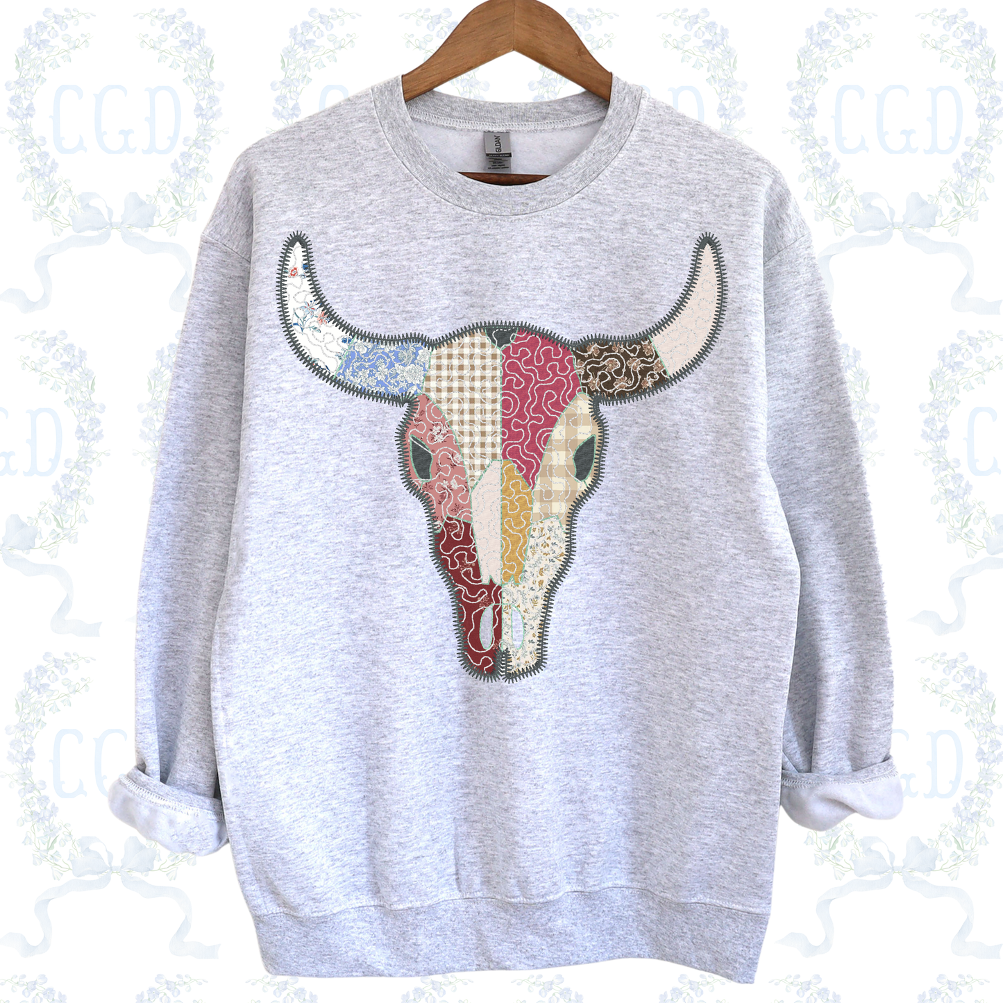 Patchwork Steer Skull Embroidery Design Western Longhorn Skull Applique  Boho Western Cow Skull Embroidery File  Boutique Western Embroidery Design