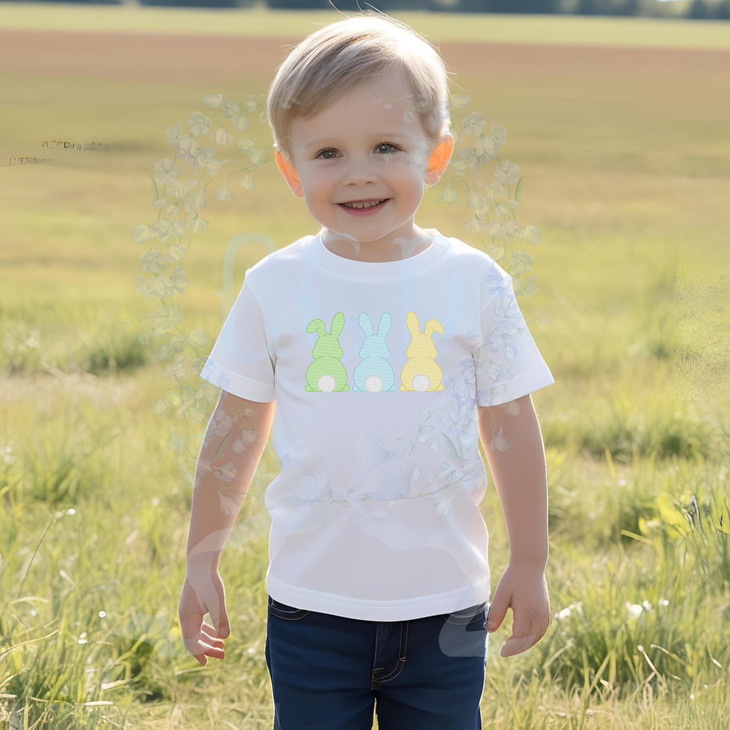 Bunny Trio Embroidery Design, Easter Bunny Back View, Three Bunnies Sketch Stitch, Spring Rabbit File, Boy Bunny Machine Embroidery File