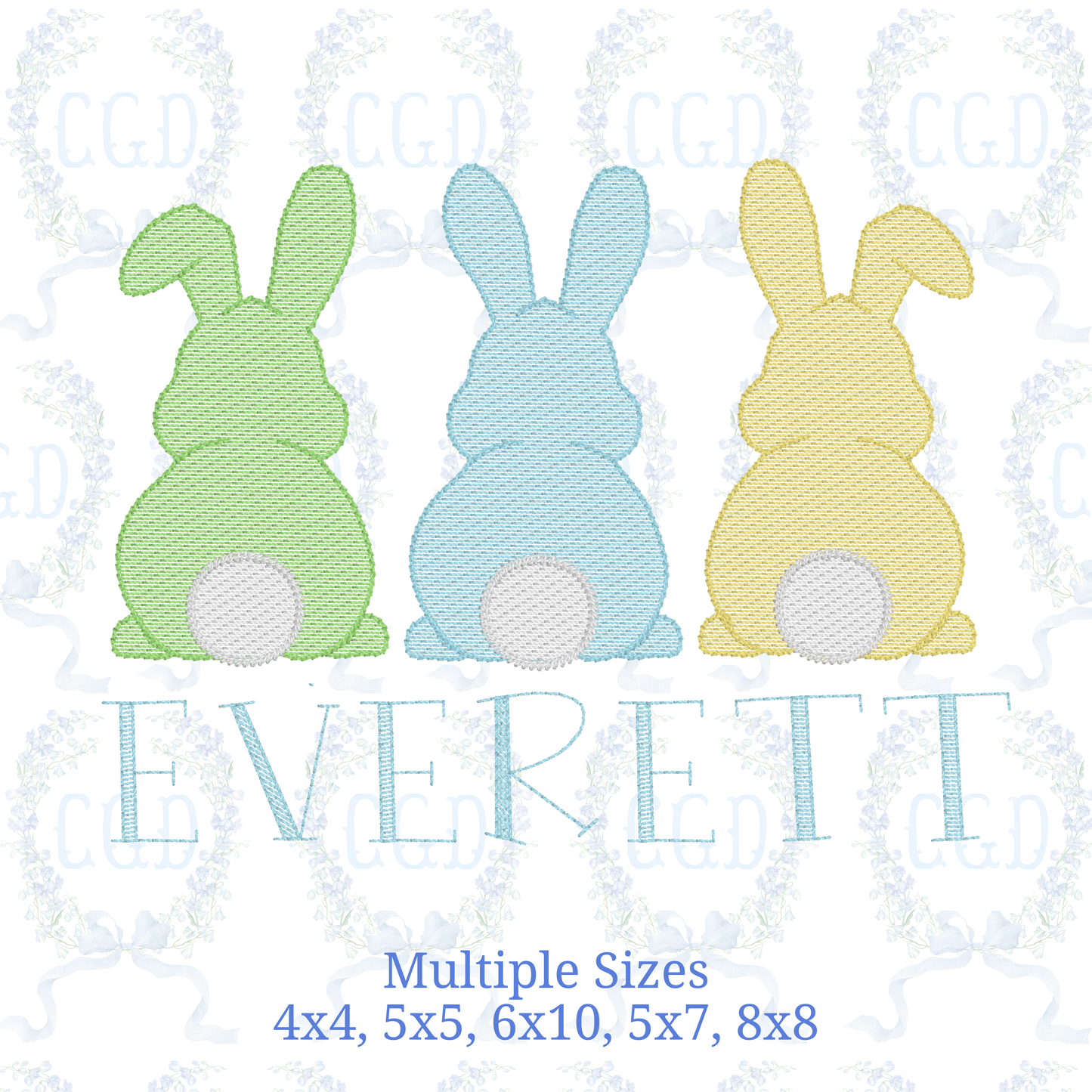 Bunny Trio Embroidery Design, Easter Bunny Back View, Three Bunnies Sketch Stitch, Spring Rabbit File, Boy Bunny Machine Embroidery File