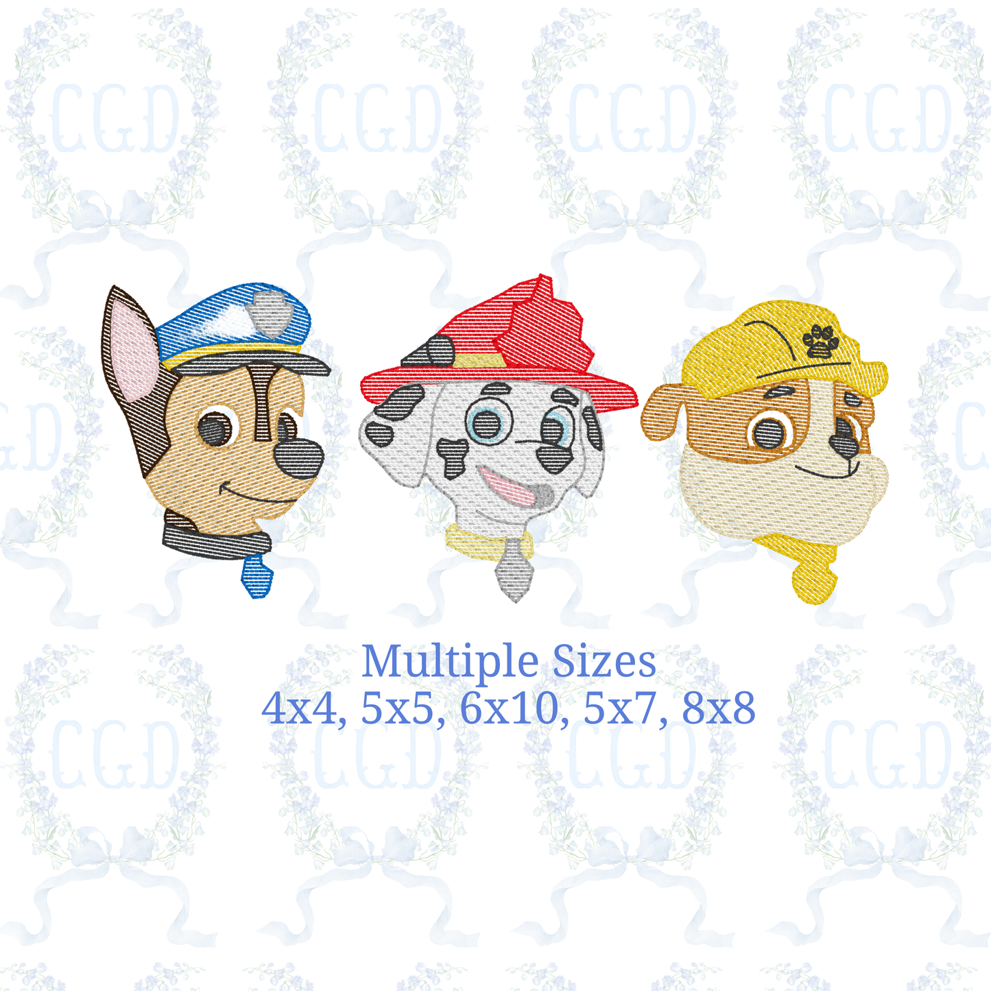 Rescue Puppy Trio Embroidery Design Bundle, Sketch Fill Dog Trio Machine Embroidery, Firefighter Police Builder Puppy, Boys Shirt Design