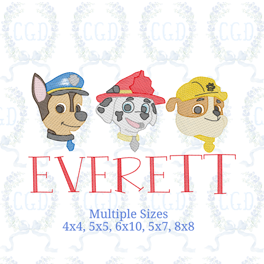 Rescue Puppy Trio Embroidery Design Bundle, Sketch Fill Dog Trio Machine Embroidery, Firefighter Police Builder Puppy, Boys Shirt Design