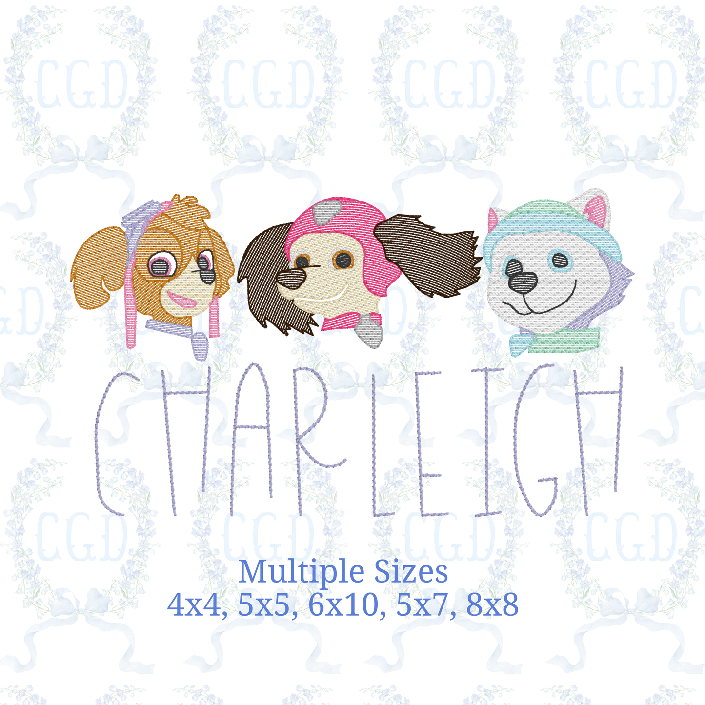 Rescue Puppy Girl Trio Embroidery Bundle, Sketch Fill Dog Embroidery, Cute Puppy Trio, Girls Birthday Shirt Design, Machine Embroidery Files