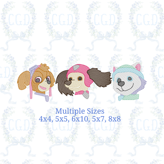 Rescue Puppy Girl Trio Embroidery Bundle, Sketch Fill Dog Embroidery, Cute Puppy Trio, Girls Birthday Shirt Design, Machine Embroidery Files