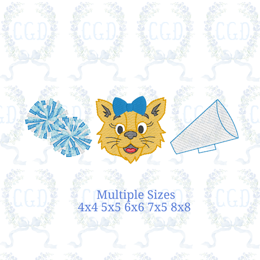 Girl Football Trio sketch fill, light fill, quick stitch embroidery machine design download file 4x4, 5x7, 6x10, 8x8 by Cotton Gin Digitizing (Copy) (Copy)