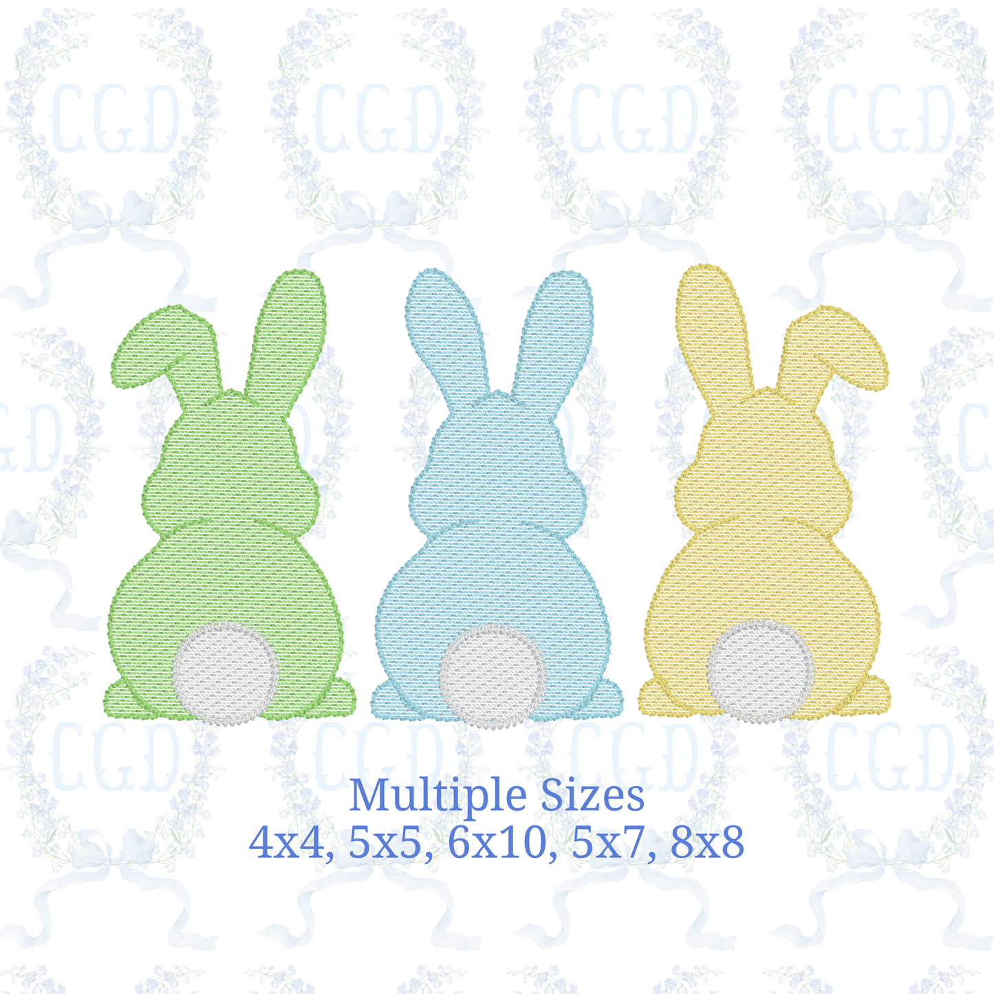 Bunny Trio Embroidery Design, Easter Bunny Back View, Three Bunnies Sketch Stitch, Spring Rabbit File, Boy Bunny Machine Embroidery File