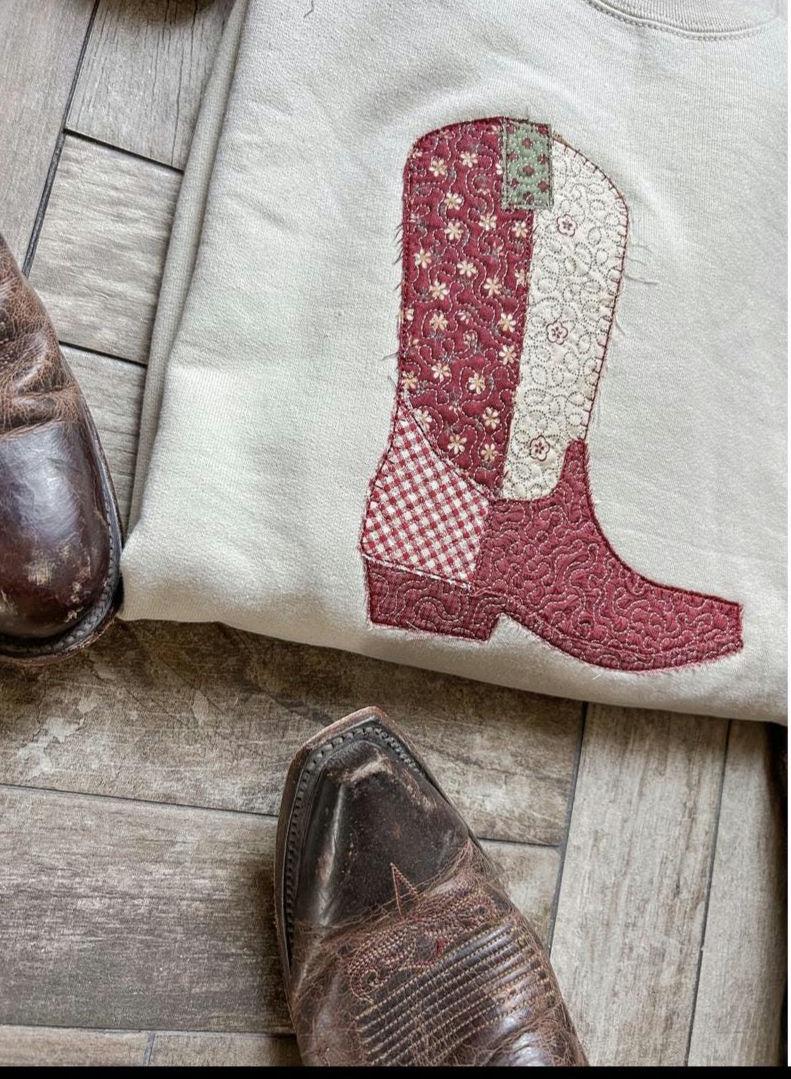 Quilted patchwork Western Cowboy Boot Blanket Applique machine embroidery design file instant download blanket by Cotton Gin Digitizing