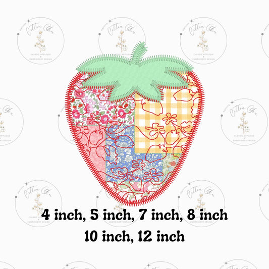 Quilted patchwork Farmhouse Strawberry Applique machine embroidery design download file Cotton Gin Digitizing 4 5 7 8 10 12 inch hoop sizes