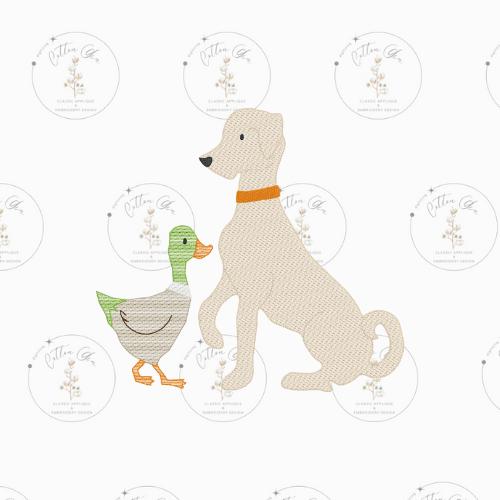 Duck and Golden Retriever Dog Hunting Outdoor Wildlife sketch light fill light quick machine embroidery design download file four sizes