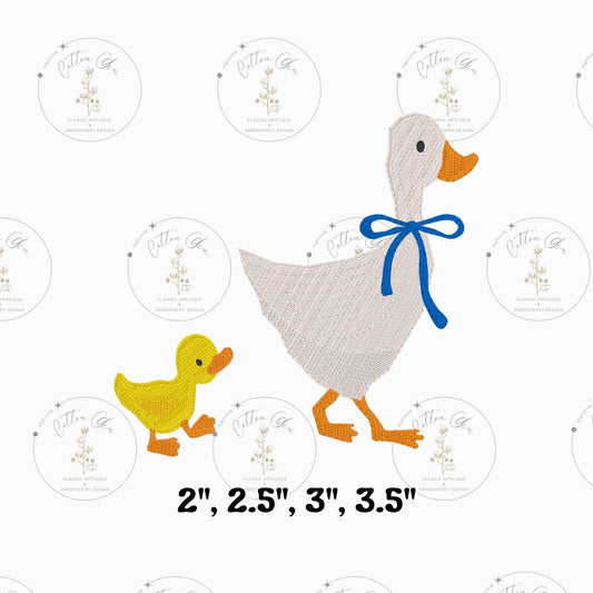 Mama Duck and Baby Duckling motif fill, vintage style fill, simple stitch machine embroidery design download file by Cotton Gin Digitizing