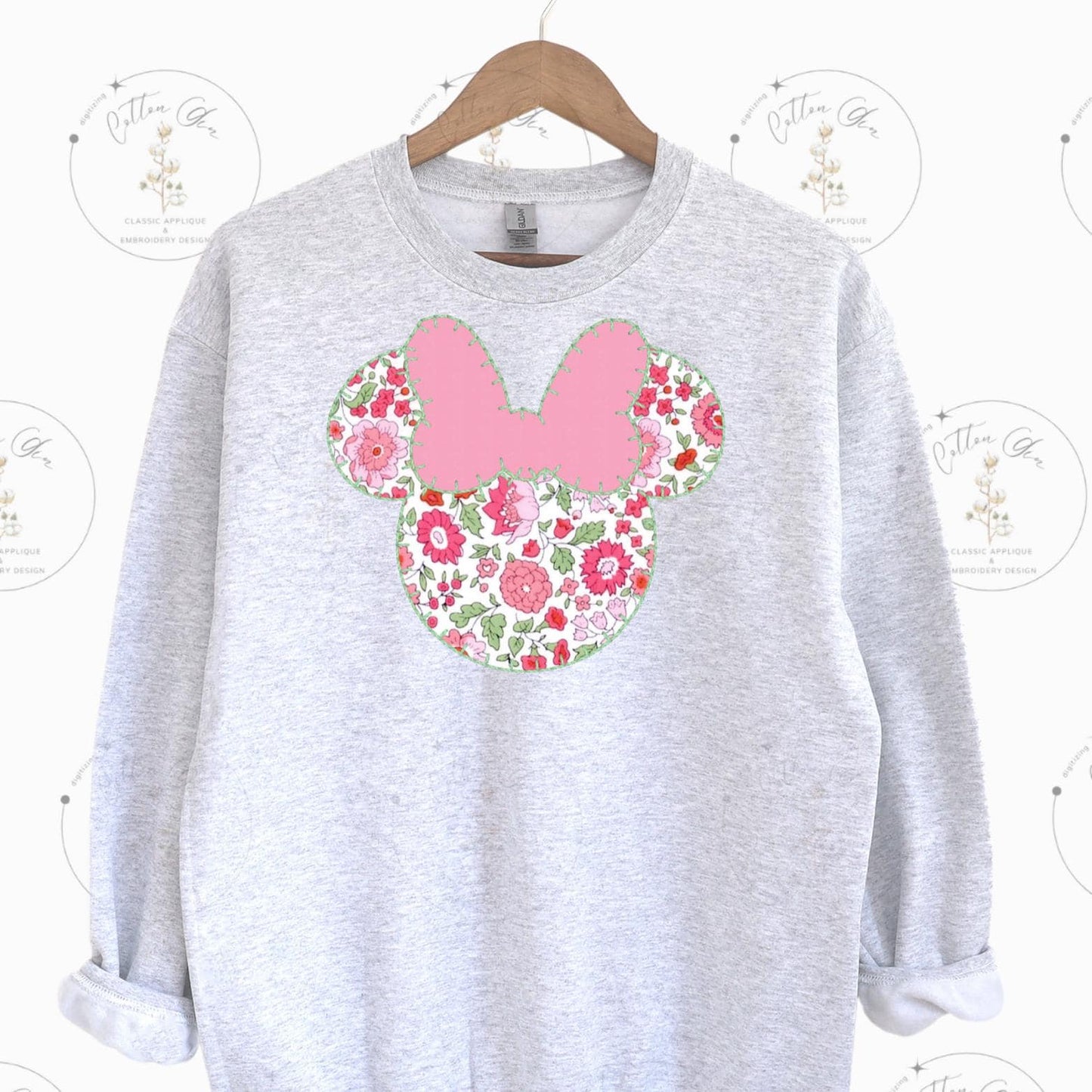 Miss Mouse Head blanket stitch applique , quick stitch embroidery machine design download file 3x3 to 12x12 Cotton Gin Digitizing 10 sizes