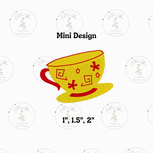 Mini Mad Hats Teaparty Magical Teacup dense stitch, motif fill machine embroidery design download file three sizes Cotton Gin Digitizing