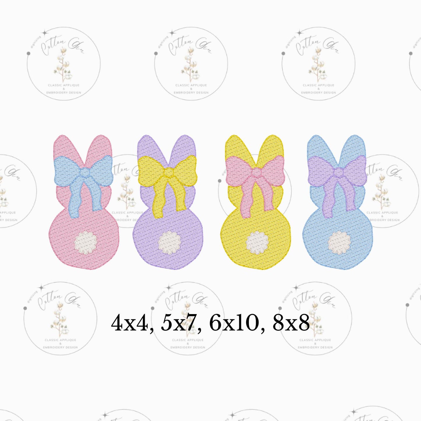 Easter candy bunny puffy cotton tail for girls sketch fill, light fill, quick stitch machine embroidery design file by cotton gin digitizing