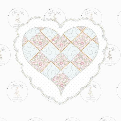 Quilted patchwork Valentines Day Scallop Heart Applique machine embroidery design file instant download pes 4 5 6 7 8 9 10 inch hoop sizes