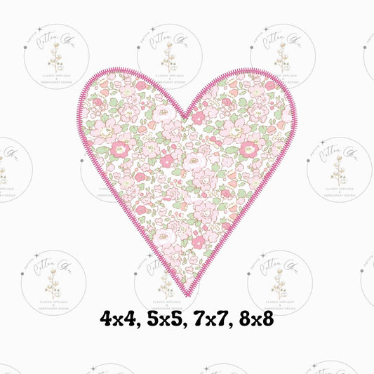 Valentines Day heart zig zag applique machine embroidery instant download design file by cotton gin digitizing 4x4 5x5 7x7 8x8