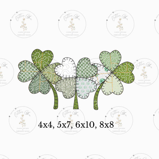 Quilted patchwork St Patricks Day Trio Shamrock Clover Applique machine embroidery design file instant download blanket 4 sizes
