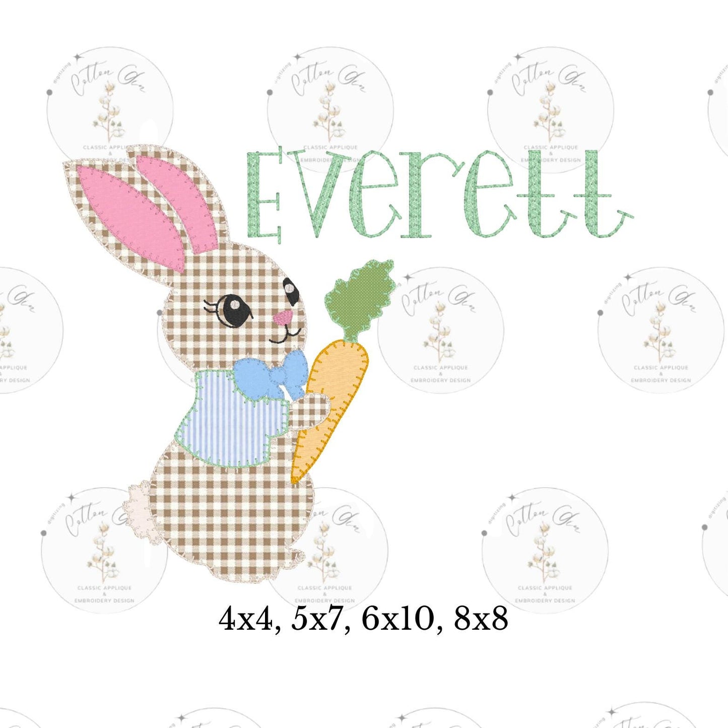 Easter Bunny Little Boy Peter Rabbit Holding Carrot Blanket stitch applique embroidery machine design 4 sizes by Cotton Gin Digitizing