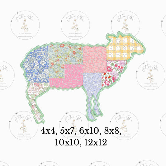 Quilted patchwork Farmhouse Sheep Applique machine embroidery design download file by Cotton Gin Digitizing 4 5 6 8 11 12 inch hoop sizes