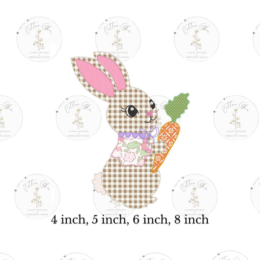 Easter Bunny Little Girl Peter Rabbit Holding Carrot Blanket stitch applique embroidery machine design 4 sizes by Cotton Gin Digitizing