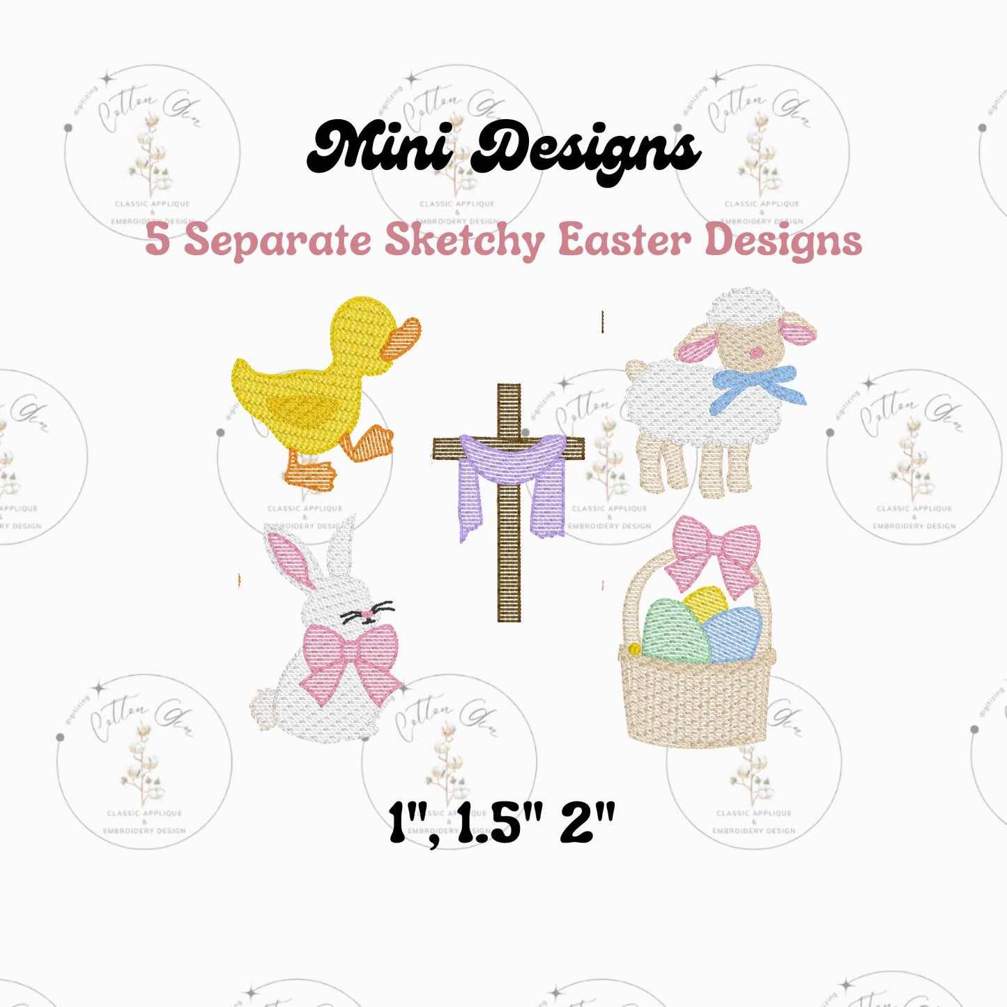 Mini Easter Multipack Bundle 5 designs sketchy, light fill machine embroidery design download file three sizes by Cotton Gin Digitizing