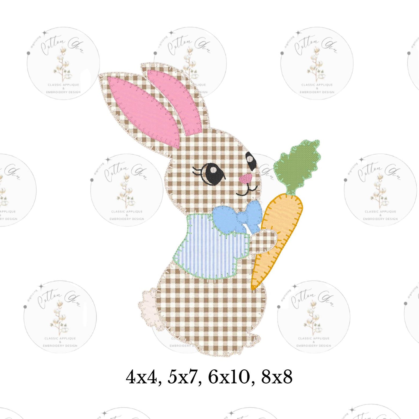 Easter Bunny Little Boy Peter Rabbit Holding Carrot Blanket stitch applique embroidery machine design 4 sizes by Cotton Gin Digitizing