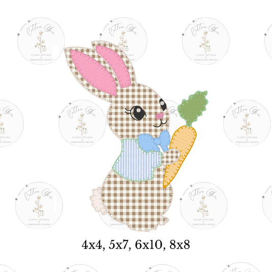 Easter Bunny Little Boy Peter Rabbit Holding Carrot Blanket stitch applique embroidery machine design 4 sizes by Cotton Gin Digitizing