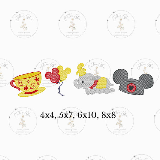Popular Mouse Magical Realm Theme Park sketch fill embroidery machine design download file 4x4, 5x7, 6x10, 8x8 by Cotton Gin Digitizing