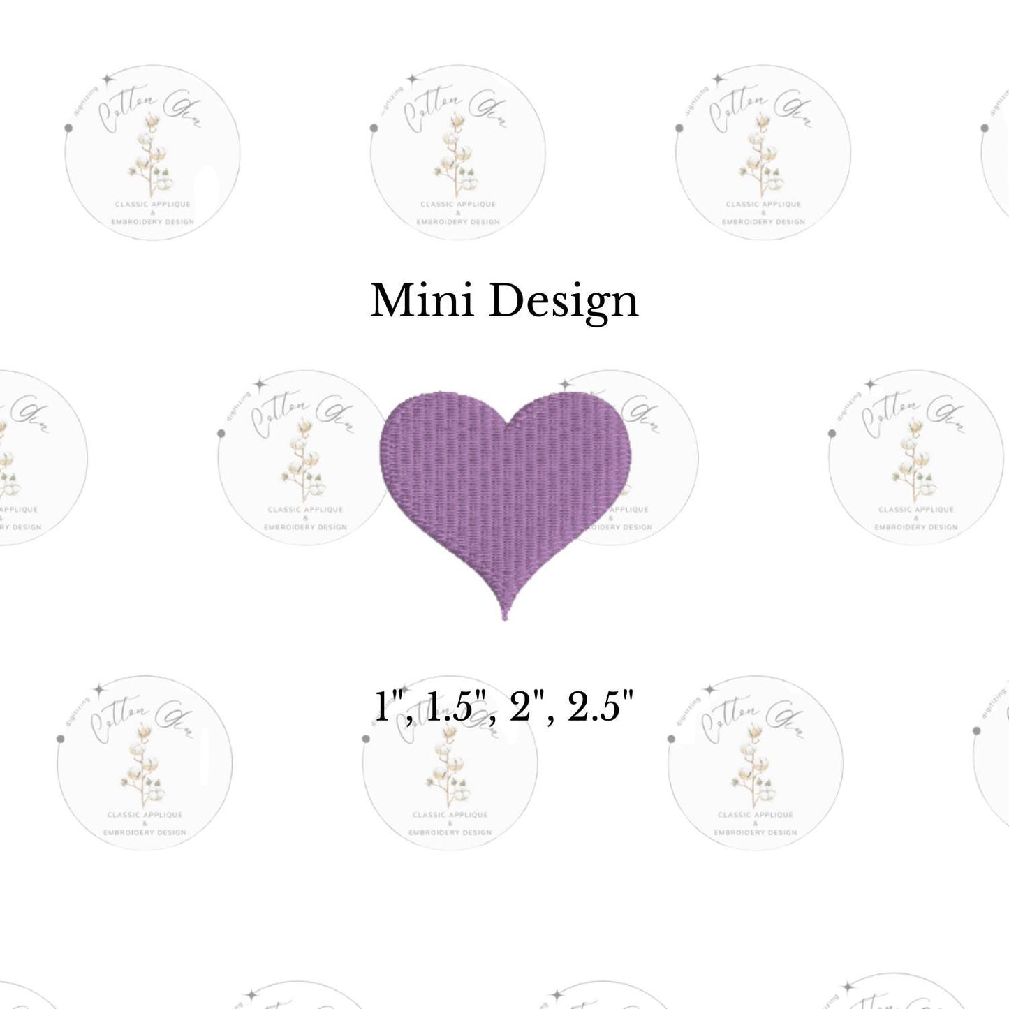 Mini Valentines Day Heart Embroidery Design dense, motif fill machine embroidery design download file four sizes by Cotton Gin Embroidery